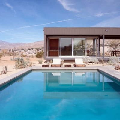 Modern desert backyard pool with mountain views in Arizona